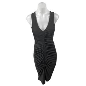 NEW International Concept Black Ruched Sleeveless Midi Bodycon Tank Dress Sz XS